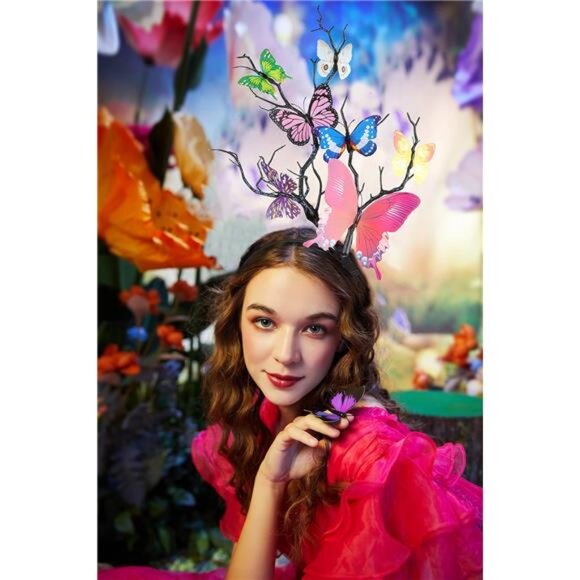 Butterfly Crown Headband | Monarch Fascinator Hat | Tea Party & Halloween - Picture 2 of 6